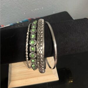 Silver and Green Bracelet Set